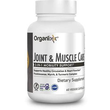 Organix organic turmeric joint health supplement 3-in-1 mobility support in white bottle with silver label 60 capsules