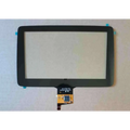 Black rectangular original car exterior screen replacement touch panel with gold flex cable and circuit board at back side