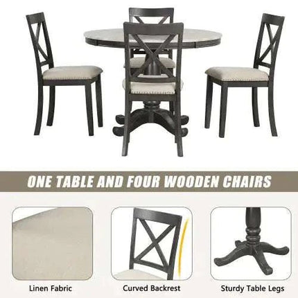Orisfur. 5 Pieces Dining Table And Chairs Set For 4 Persons, Kitchen Room Solid Wood Table With 4 Chairs - Royalessencelux