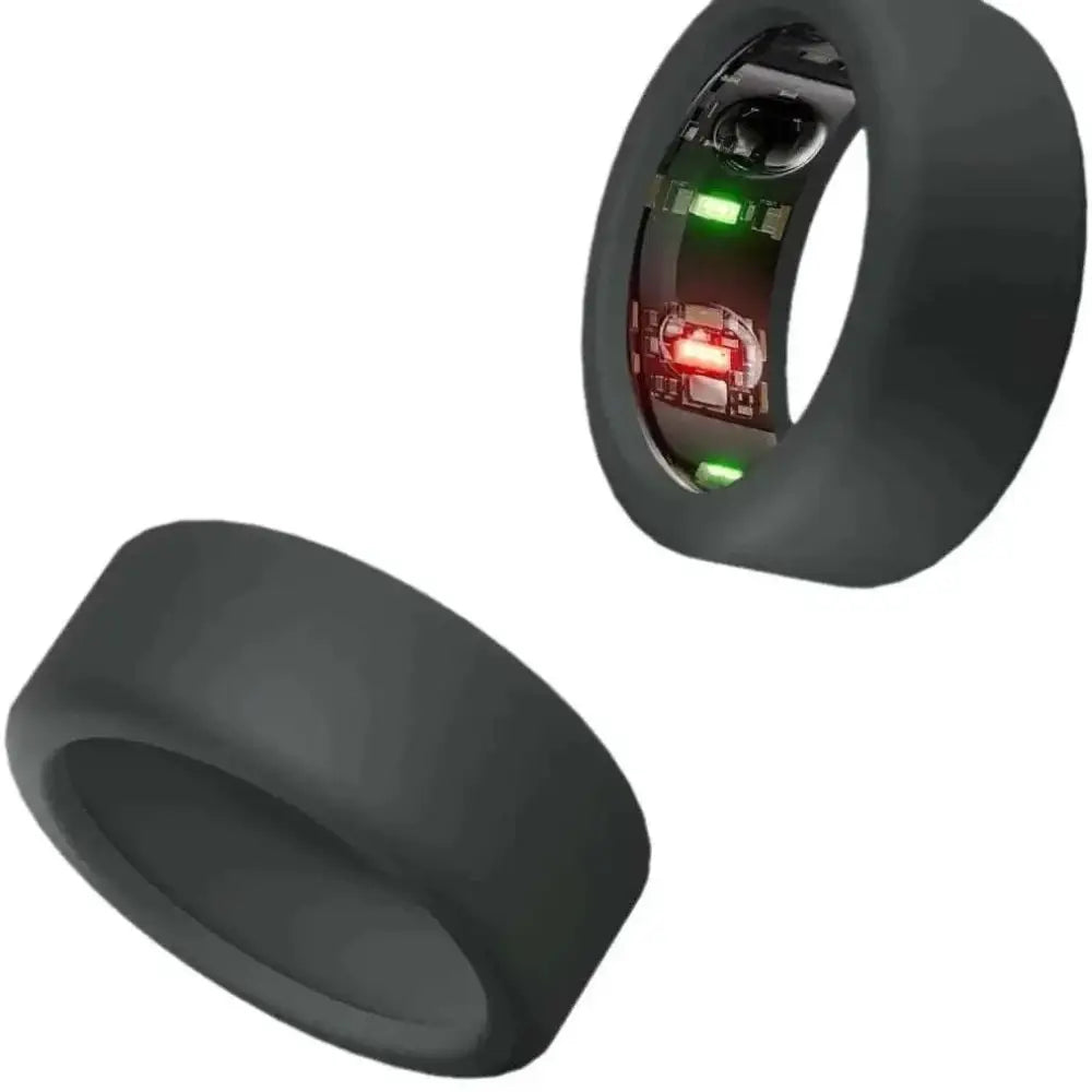 Black oura ring 3rd gen silicone protector case with sleek design, visible circuitry, and green red LED lights