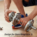 Silver chrome-finished dumbbell with textured grip and threaded shaft shown alongside oura ring 3rd gen silicone protector case
