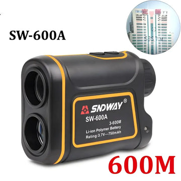 Black and yellow sndway sw-600a handheld golf rangefinder with 3-600m distance measurements for outdoor use