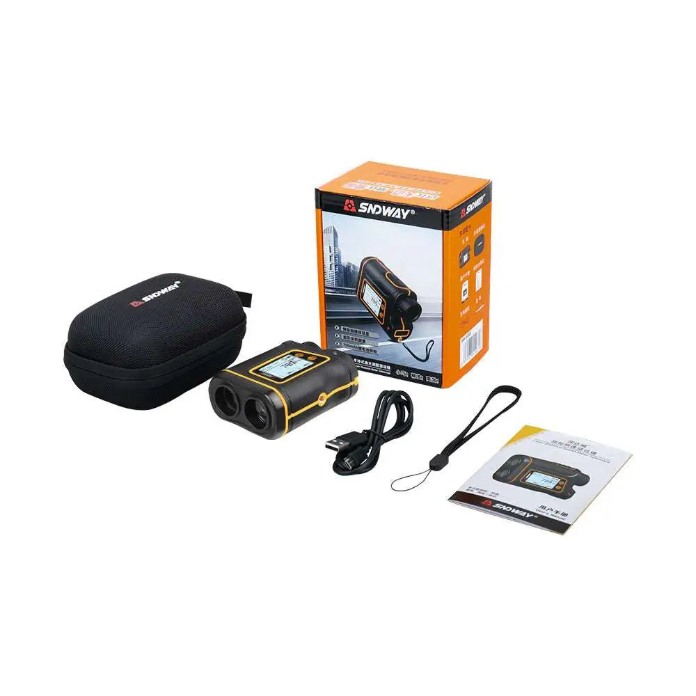 Yellow sndway handheld golf rangefinder with digital display for accurate distance measurements up to 600m