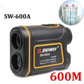 Black and yellow Sndway SW-600A handheld golf rangefinder with 3-600m distance measurements for outdoor use