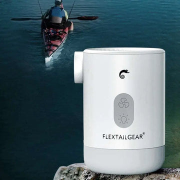 White cylindrical flextailgear outdoor products p2 pro portable mini camping air purifier with gray control panel