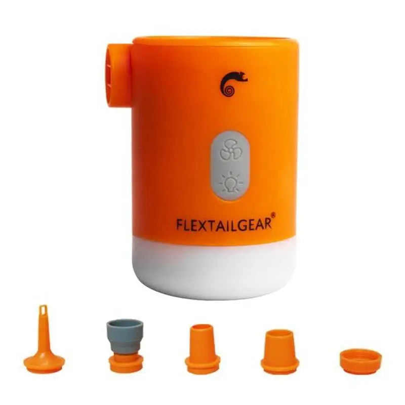 Bright orange and white cylindrical portable mini camping air purifier with interchangeable nozzles by flextailgear