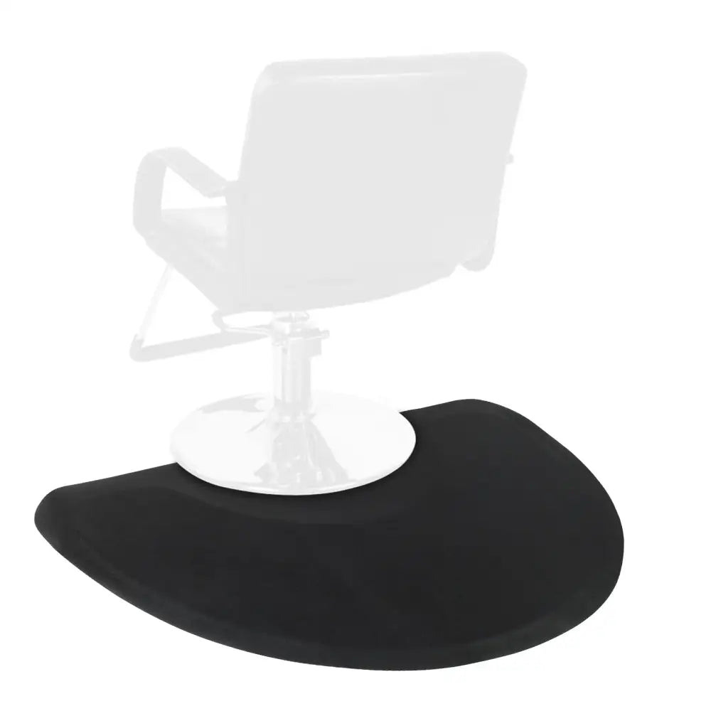 Outer circle black salon mat featuring high-density foam in a black semi-circular design for under chair base placement