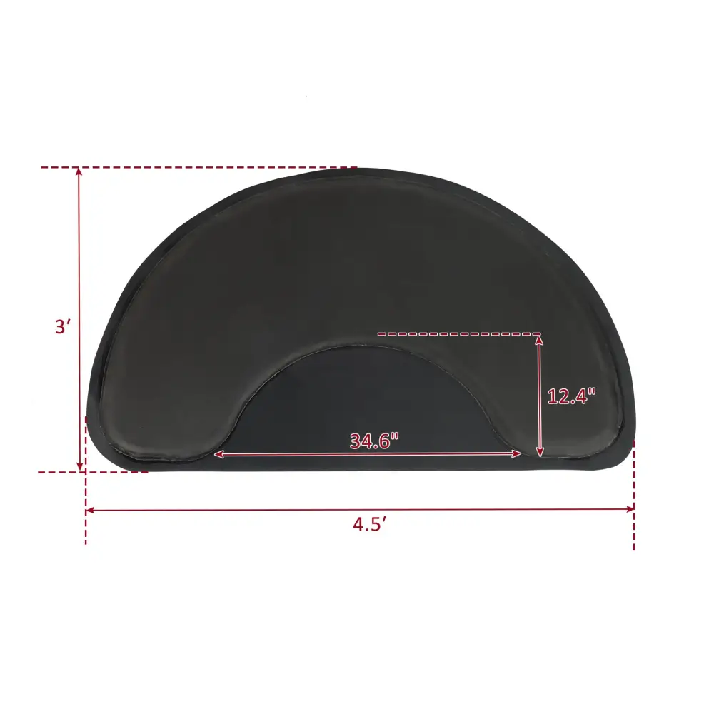Black semi-circular salon mat featuring high-density foam with smooth padded surface and curved edges for comfort