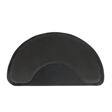 Black semi-circular salon mat featuring high-density foam with a smooth, glossy surface and rounded edges for comfort