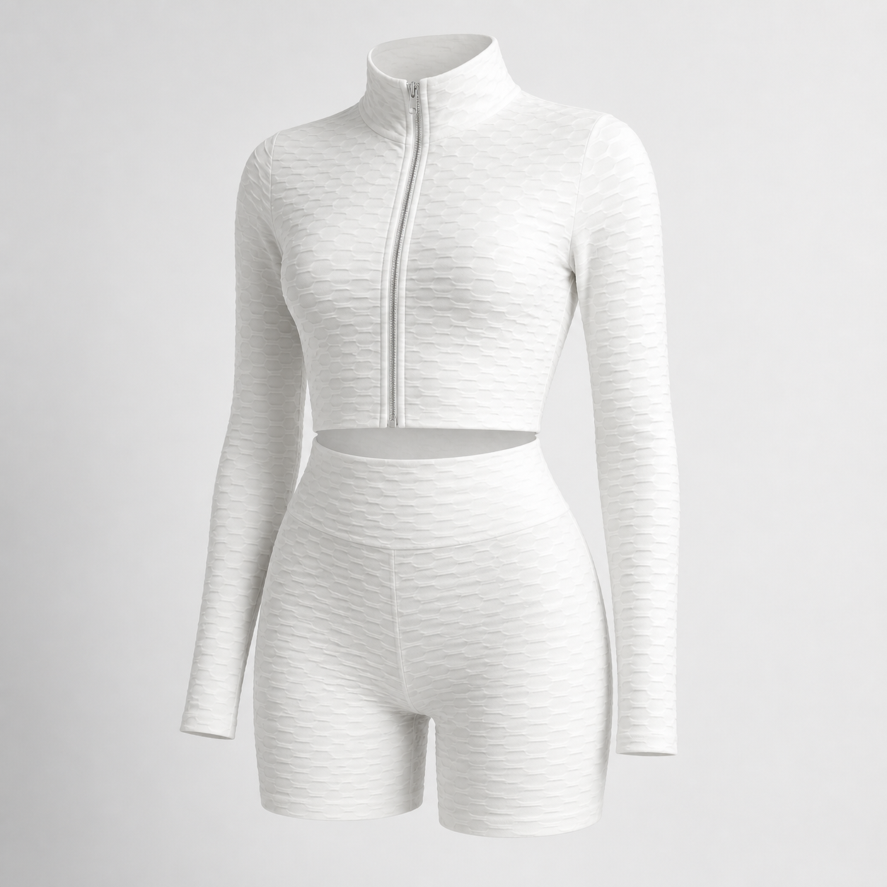 White Textured Tummy Control Yoga Activewear Set