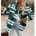 Green and white oversized plaid button flannel woolen shirt with button closures and chest pockets
