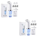 White and blue oxygen bubble blackhead remover pore vacuum with sleek curved design for facial cleansing