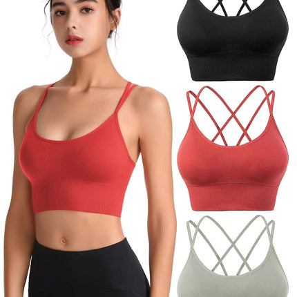 Padded Sports Bras for Women Strappy Cross Back Yoga Bras Pack for Workout Fitness Running Gym Low Impact Top - Royalessencelux