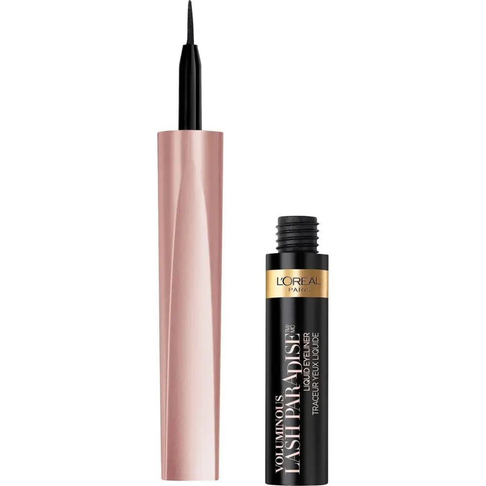 Loreal paris voluminous liquid eyeliner in sleek black and rose gold tube with fine pointed applicator for precise application
