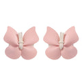 Pink leather butterfly bag clip children’s barrettes with soft matte finish and white elastic bands for hair styling