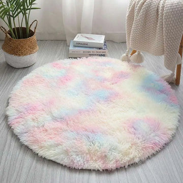 Pastel rainbow nordic living room carpet round rug with soft plush texture and diameter round shape for cozy decor