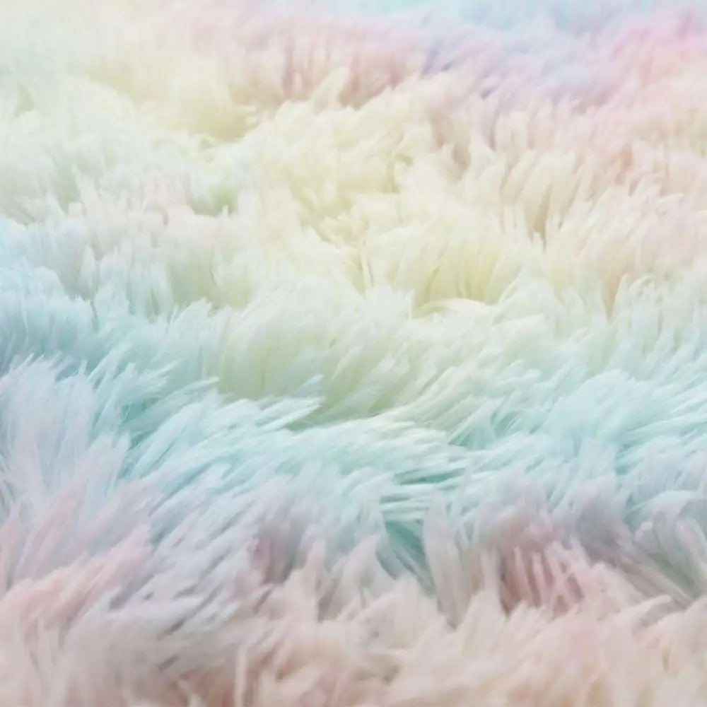 Pastel rainbow nordic living room carpet with soft fluffy texture in diameter round shape plush shag rug