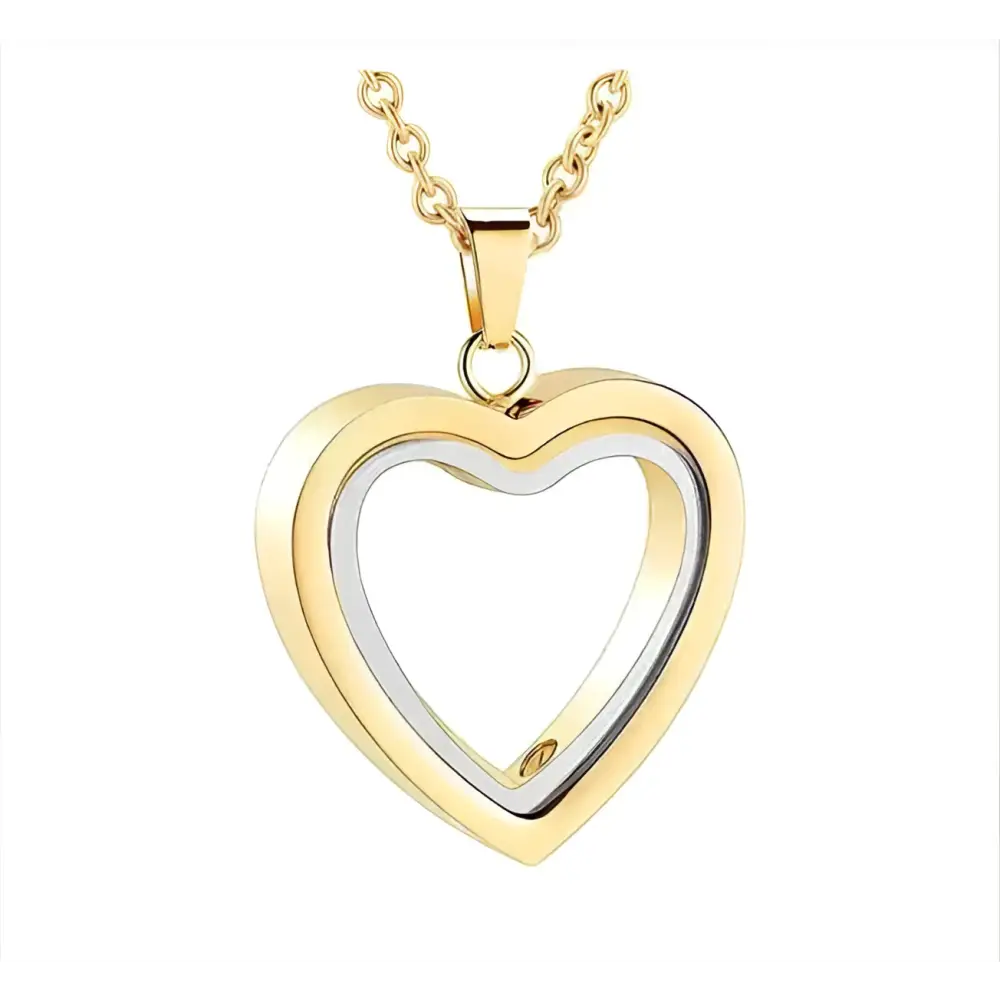 Gold and silver two-tone heart-shaped peach heart memorial locket necklace for luxury women’s fashion