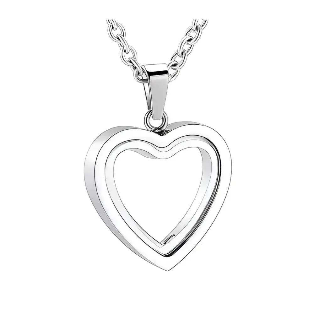 Silver double-layered heart pendant necklace with interlocking design for luxury women’s fashion peach heart memorial locket
