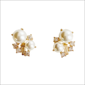 Gold-toned stud earrings with white pearls and cubic zirconia for luxury women’s fashion accessories