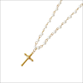Gold-toned cross pendant necklace with textured pendant and white pearls for luxury women’s fashion accessory