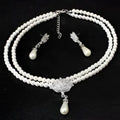 Pearl lotus pendant alloy necklace set with double-strand pearls and matching drop earrings for bride wedding