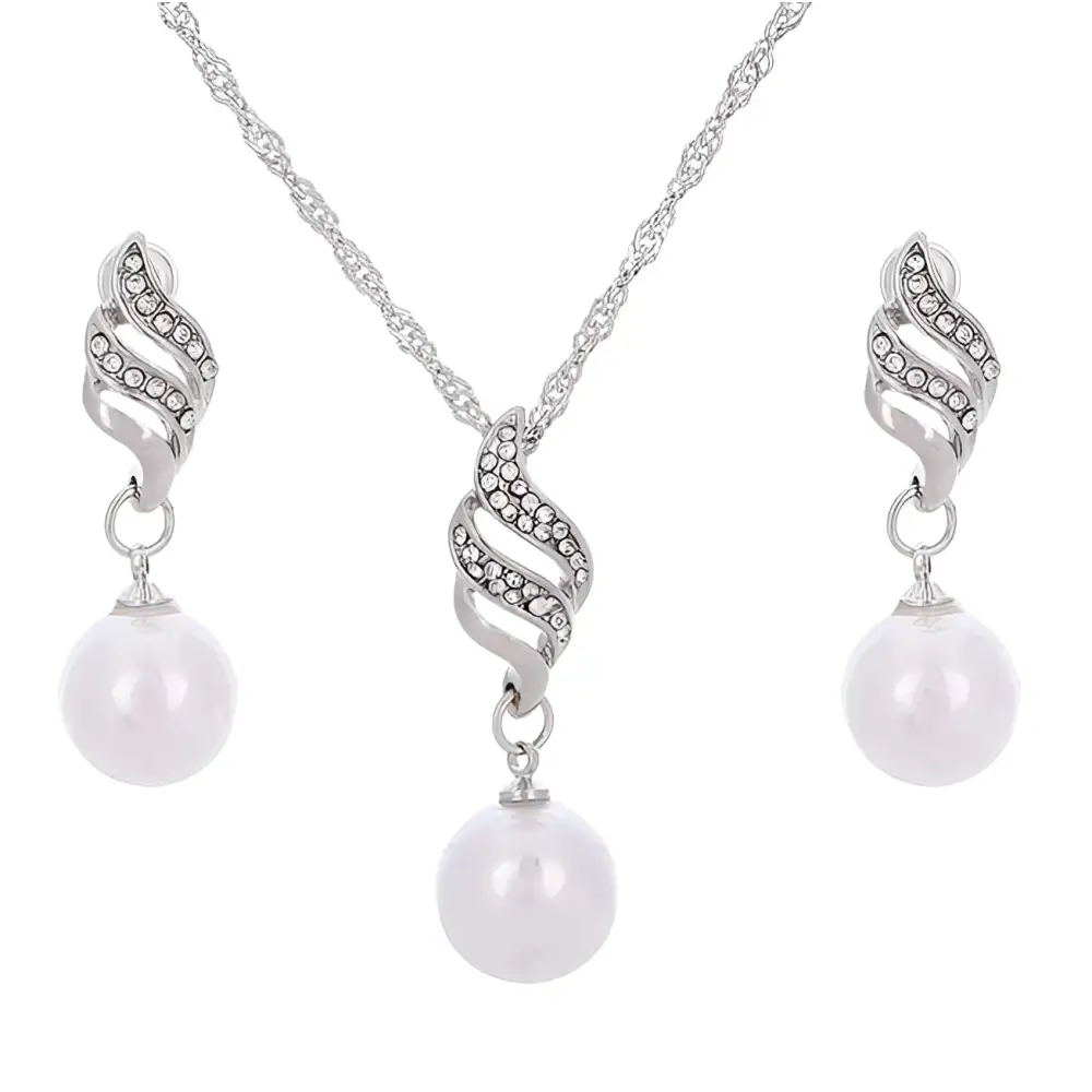 Gold-toned wing-shaped pearl rhinestone necklace and earrings set featuring lustrous white pearls for united states ebay explosion models accessories