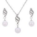 Silver-toned pearl rhinestone necklace set with swirling clear rhinestones and dangling white pearls from united states ebay explosion models accessories