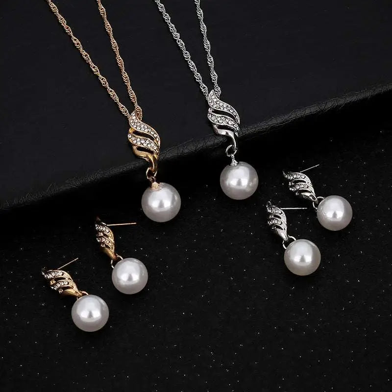 Elegant pearl rhinestone necklace set in rose gold and silver with wing-shaped clasps for united states ebay explosion models accessories