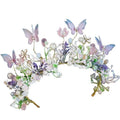 Delicate performance butterfly garland headdress with pastel butterflies, translucent flowers, and pearl clusters in soft hues