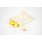Beige woven mesh soap bag with wooden toggle closure for personalized ashley pampering natural skincare mom gift