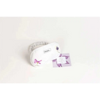 White sleep mask with embroidered purple flowers and gray strap for personalized ashley pampering skincare mom gift