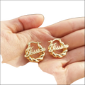 Gold-colored twisted rope hoop earrings engraved with jessica name for personalized diy heart birthstone jewelry