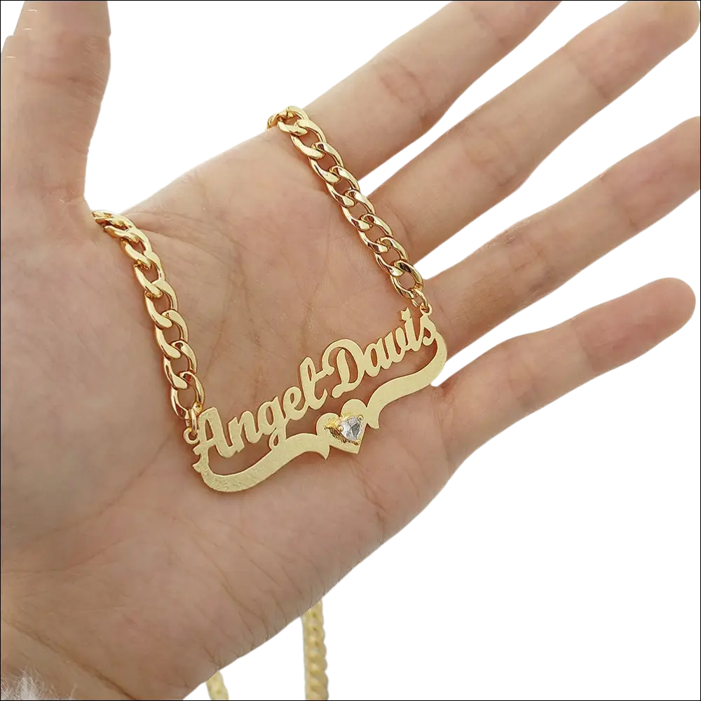 Gold-colored personalized diy name necklace with thick chain and heart birthstone for luxury women’s fashion