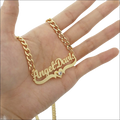 Gold-colored personalized diy name necklace with thick chain engraved angel davis and heart birthstone for luxury women’s fashion