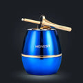 Blue metallic personalized metal creative oil-electric hybrid lighter ashtray with gold-tone lid and honest brand name