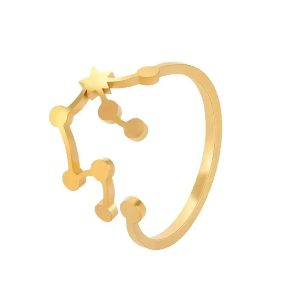 Gold-colored personalized stainless steel constellation ring featuring a star and connected astrological pattern design