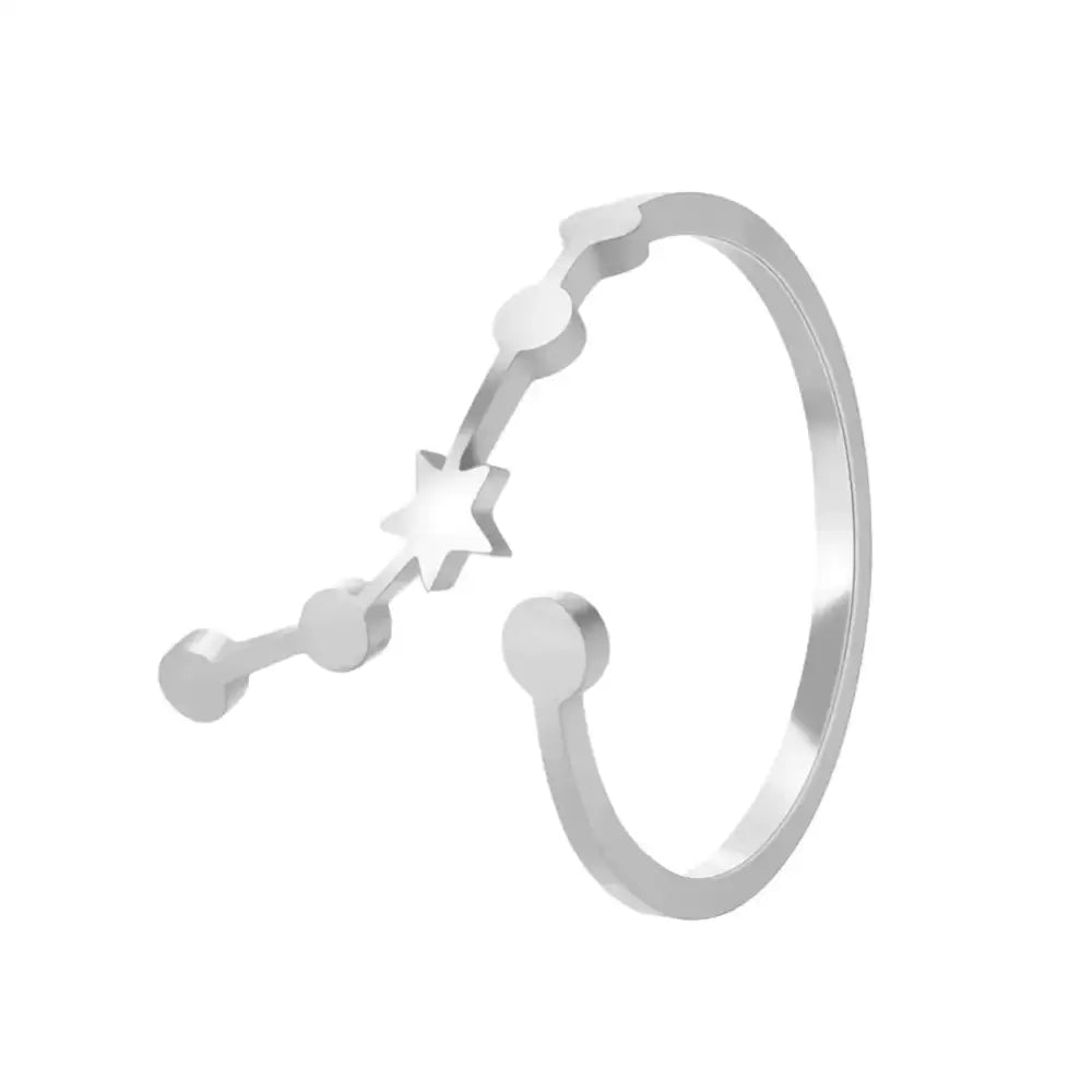 Silver personalized stainless steel constellation ring featuring a star and connected dots in an astronomical pattern