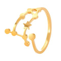 Personalized stainless steel constellation ring in gold color featuring star and connected dots astronomical pattern
