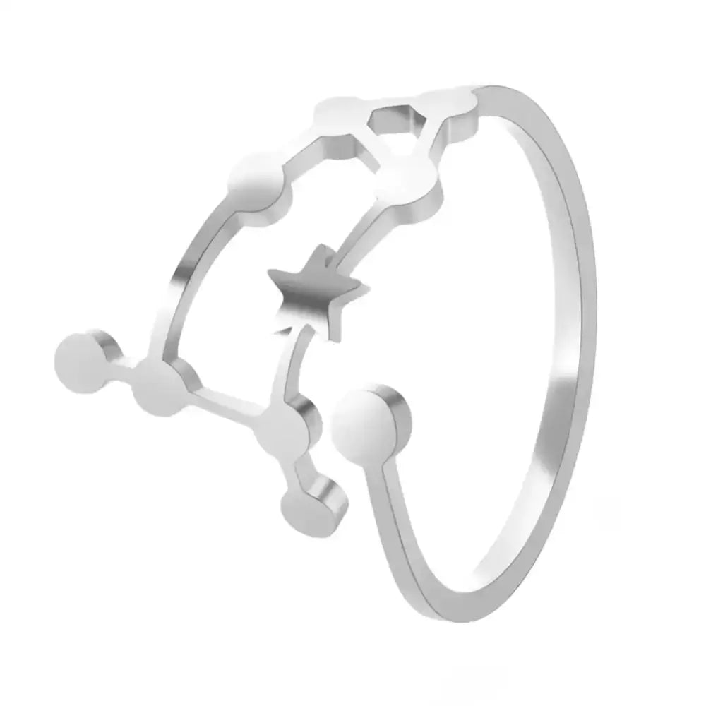 Personalized stainless steel silver constellation ring with sleek minimalist design featuring interconnected astronomical dots and lines