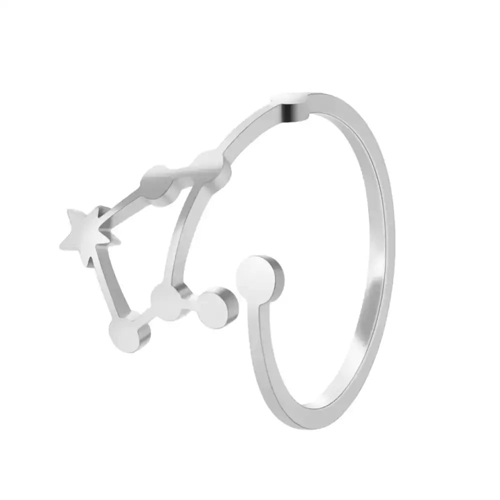 Personalized stainless steel silver constellation ring with sleek minimalist design featuring connected star shapes