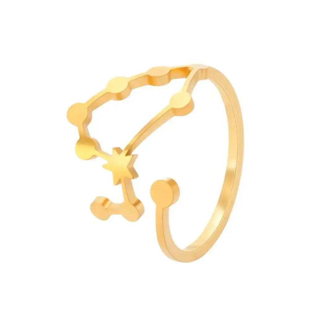 Gold-toned personalized stainless steel constellation ring with adjustable design featuring beads and star accents