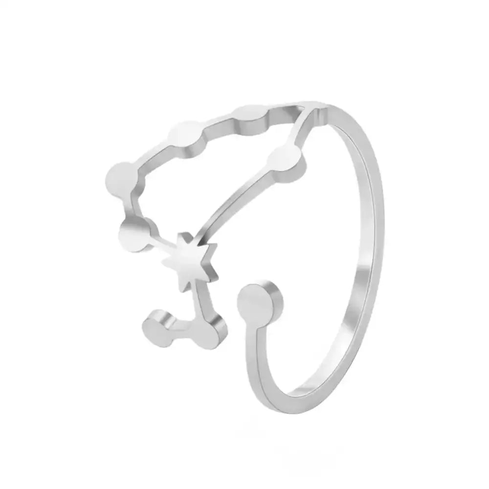 Personalized stainless steel silver constellation ring with adjustable design featuring star and astronomical pattern
