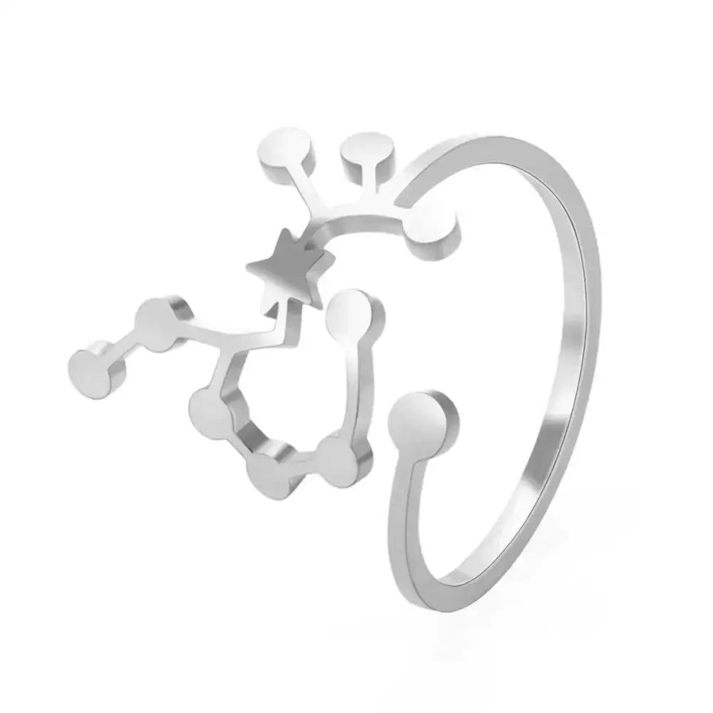 Personalized stainless steel silver constellation ring featuring star and connected dots forming an astrological pattern