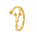 Gold-colored open-ended personalized stainless steel constellation ring with connected beads and central star motif