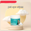 A cylindrical container of pet cleaning gloves with teal and white label showing cats and dogs containing 100 pieces