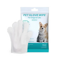 White pet cleaning gloves made of soft absorbent material for gentle cleaning of dogs and cats