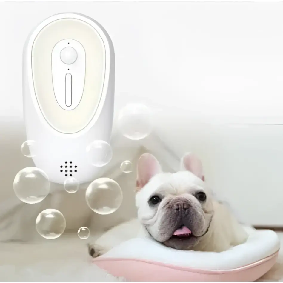 White plastic pet odor eliminator night light with circular button and vertical slider for litter boxes