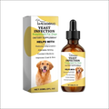 Lyegong pet skin care herbal yeast supplement in brown glass dropper bottle with golden retriever on yellow label