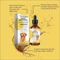 Brown glass bottle with black dropper cap and yellow label featuring golden retriever branded as Wegbong yeast infection supplement for dogs pet skin care herbal yeast supplement
